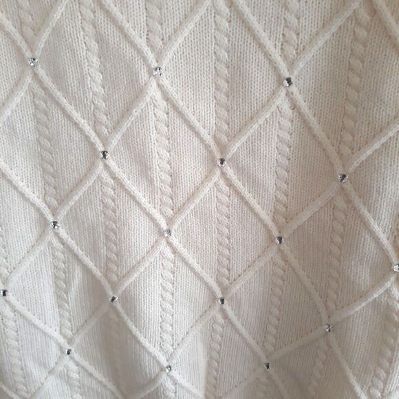 New York & Company Cowl Neck Sweater Women Med. Ivory Diamond Pattern Rhinestone - Picture 4 of 10